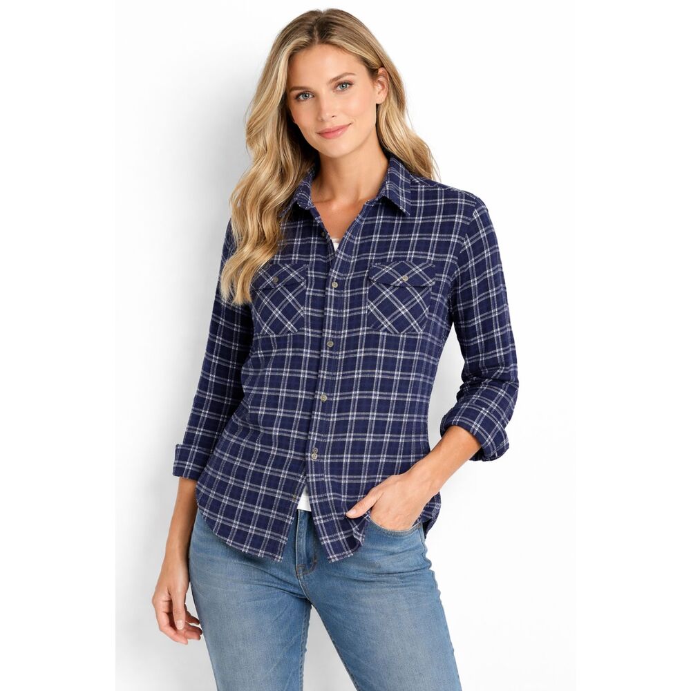 Notations Button Down Window-Pane Shirt Blue White S